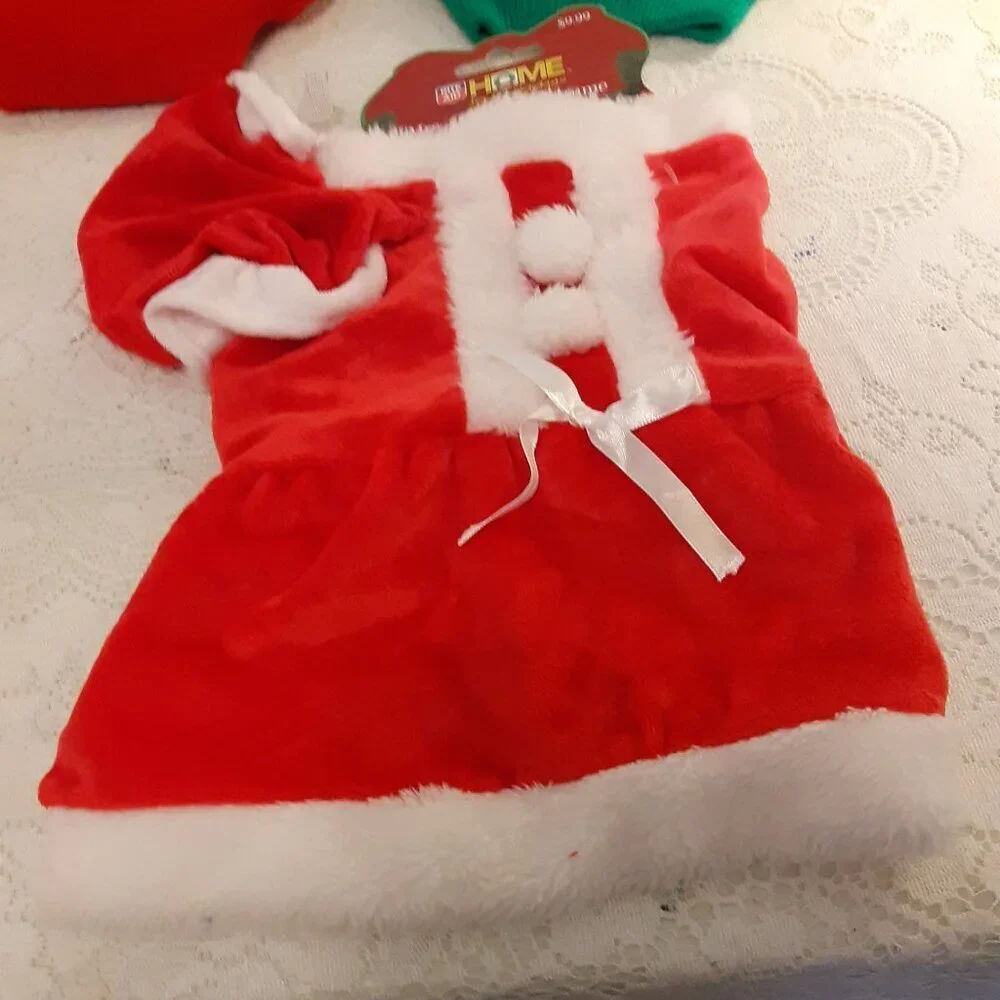 Lot of 3 Rite Aid (M) Red Mrs. Santa Suit w/Hat. Green & Red Holiday Sweaters.